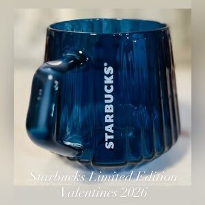 NWT Starbucks 2026 Transparent Blue Ribbed 16 oz Glass Mug